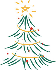 Christmas Tree Line Art with star topper