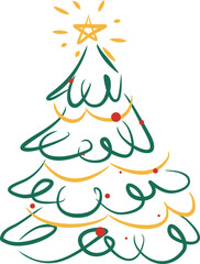 Christmas Tree Line Art with star topper