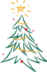 Christmas Tree Line Art with star topper