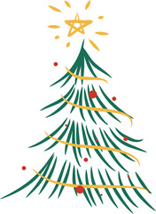 Christmas Tree Line Art with star topper