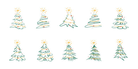 Christmas Tree Line Art with star topper