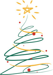 Christmas Tree Line Art with star topper