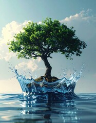 Firefly watersplash nature-inspired tree crown minimalist environment growth concept