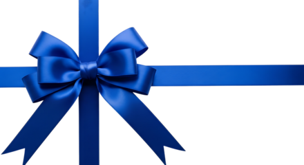 Blue satin ribbon bow isolated on transparent background