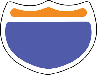 Blank Highway Road Sign Icon — Blue and Orange Shield Symbol, Minimal Traffic Sign Vector Design