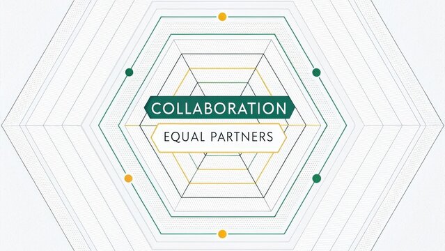 Hexagon design with collaboration and equal partners - Powered by Adobe