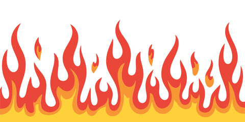 Energetic abstract fiery flames border with a bright yellow base