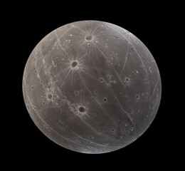 planet mercury on black, isolated