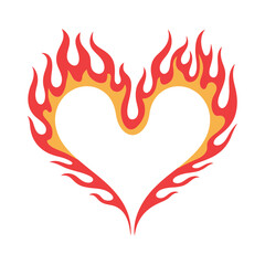 Fiery heart symbol with vibrant flames and a passionate glowing effect