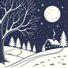 Naklejka premium vector illustration of a christmas landscape