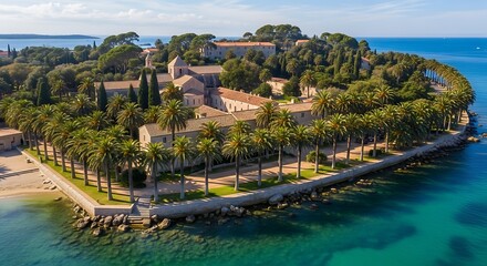 Fototapeta premium Aerial View of Sainte-Marguerite Island, Cannes, France.