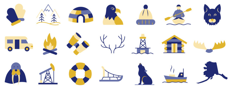 A set of icons dedicated to Alaska. A set of icons in the colors of national flags. I love Alaska.