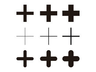 set of plus icon black, pluses vector, cross symbol, add, isolated on transparent background