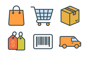 Colorful icons for shopping commerce and delivery services
