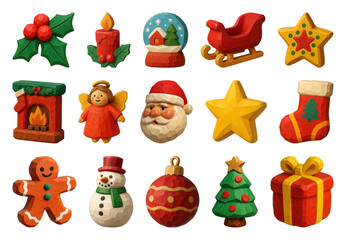 Fototapeta premium PNG Festive wooden Christmas decorations collection, transparent background