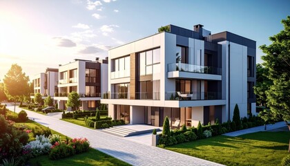 New modern block of flat, condo architecture. Residential apartment flat, luxury house complex. City real estate property