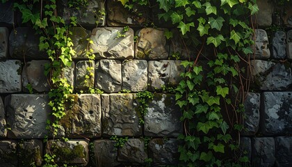 Stone Wall with Ivy A Detailed View