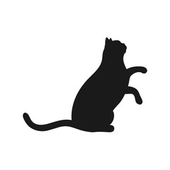 Playing cat silhouette isolated on white background. Pet animal silhouette. Vector illustration