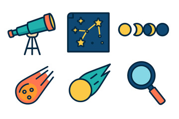 Astronomy icons set with telescope constellation moon phases and meteorites © icon_art