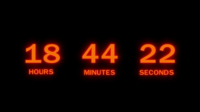 25 Hours countdown timer number animation. Countdown timer from hours, minute and seconds.