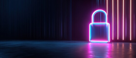 The Neon Padlock Guarding Digital Privacy in a Futuristic Cybersecurity Lightscape