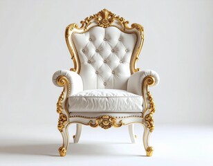 Elegant White and Gold Armchair