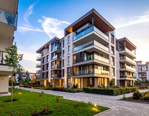New modern block of flat, condo architecture. Residential apartment flat, luxury house complex. City real estate property