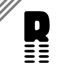 Minimalist black letter R vector design with horizontal line accents. Simple modern concept suitable for logo, typography, or branding elements