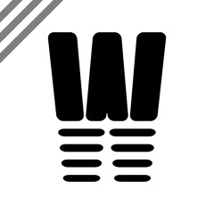 Minimalist black letter W vector design with horizontal line accents. Simple modern concept suitable for logo, typography, or branding elements