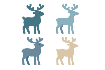 Four stylized moose or reindeer icons in muted blue and beige tones