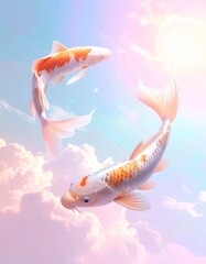 Koi Fish in Ethereal Cloudscape