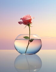 Delicate Pink Rose in a Glass Vase with Sunset Hues