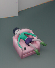 Cute little chibi girl. 3d render, 3d illustration.