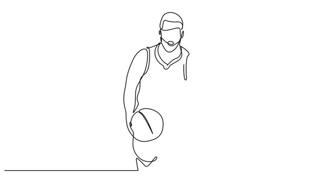 Self drawing animation of basketball player running and holding the ball. Full length one line animation for basketball tournament promotion media