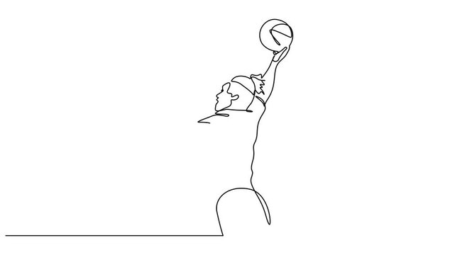 Self drawing animation of basketball player running and holding the ball. Full length one line animation for basketball tournament promotion media