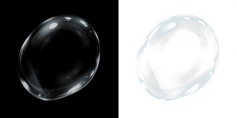 Transparent water droplet overlay on contrasting backgrounds, showcasing reflections and highlights, ideal for creative design and artistic projects with copy space