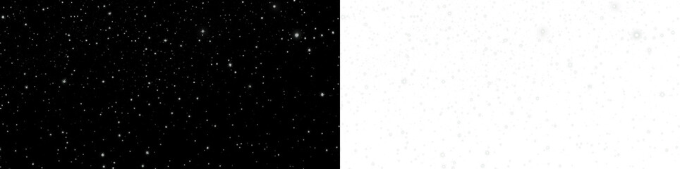 Black and white PNG overlay featuring a starry night sky on the left and a blank white background...