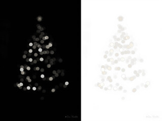 Abstract Christmas tree silhouette with soft bokeh lights on contrasting backgrounds, creating a festive atmosphere and evoking holiday spirit and warmth in a minimalist design
