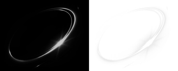 Abstract light ring overlay on contrasting black and white backgrounds, creating a dynamic visual...