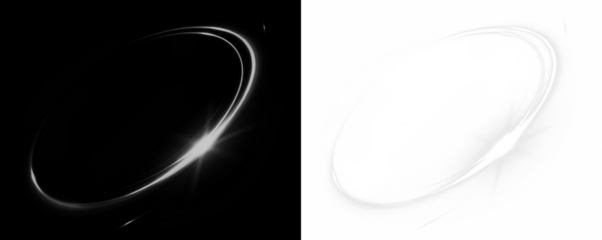 Abstract light ring overlay on contrasting black and white backgrounds, creating a dynamic visual effect for creative design projects and artistic compositions