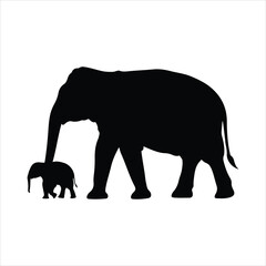 Fototapeta premium Majestic silhouette of mother and baby elephant walking together in harmony