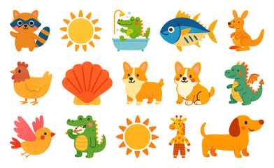 Fototapeta premium PNG Colorful cartoon animal illustrations, element set on transparent background