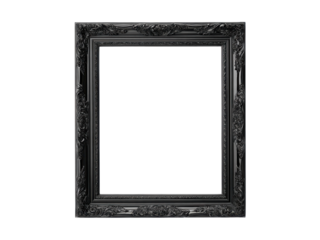Ornate black rectangular picture frame with decorative carvings image, Isolated, Png Transparent Background
