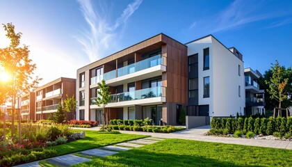 New modern block of flat, condo architecture. Residential apartment flat, luxury house complex. City real estate property