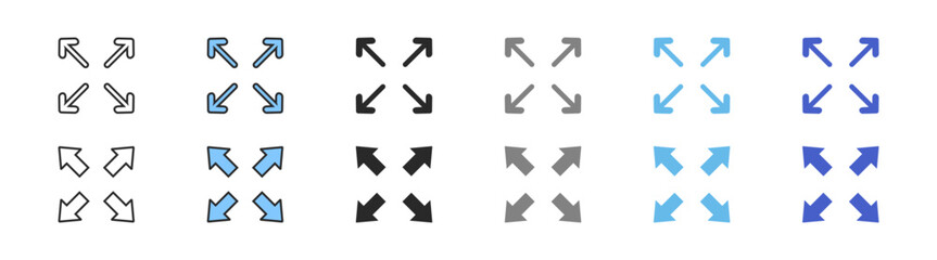 Full screen icon — vector illustration of digital interface with app, web, display, buttons, arrow, zoom, expand, exit, video, page, and minimalist UI design on transparent background.