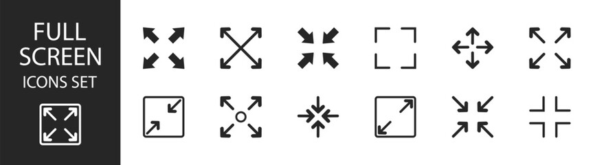 Full screen icon — vector illustration of digital interface with app, web, monitor, buttons, navigation, expand, contract, zoom, and modern minimalist UI design on transparent background.