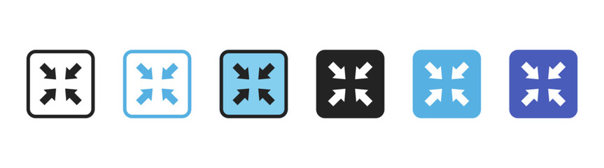 Obraz premium Expand screen icon — vector illustration of digital interface with app, web, buttons, arrow, page, zoom, enlarge, full exit, tool, window, media, and UI elements on transparent background.