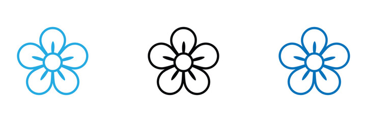Versatile flower icons in clean black and gradient blue lines provide elegant design elements for nature, spring, or beauty themes, perfect for branding.