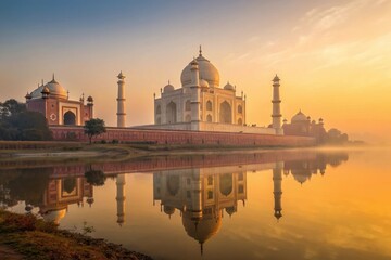 Obraz premium Sunrise Reflection at the Taj Mahal
