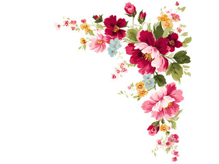 Fototapeta premium Crimson pink yellow floral arrangement border, Isolated, Png Transparent Background